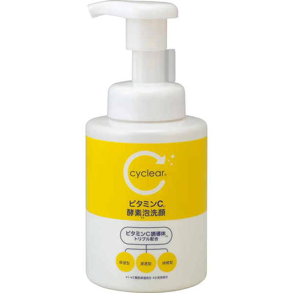 Sữa rửa mặt dưỡng sáng da tạo bọt – CYCLEAR VITAMIN C ENZYME FACIAL WHIP (300ml) 熊野油脂 サイクリア 酵素 洗顔料 泡タイプ ビタミンC