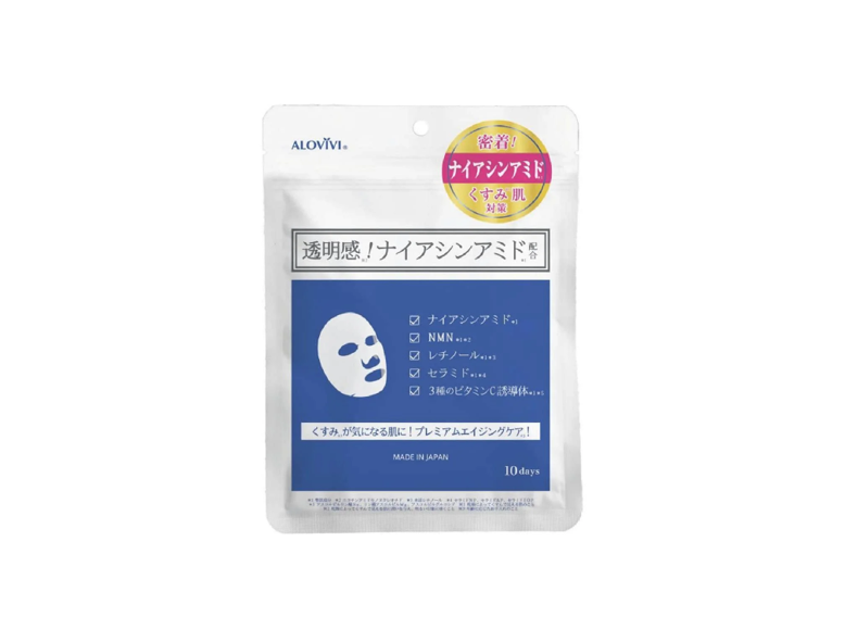 Mặt nạ dưỡng trắng da chống lão hóa – ALOVIVI NIACINAMIDE FACE MASK (10 Sheets) 東京アロエ アロヴィヴィ ナイアシンアミド フェイスマスク