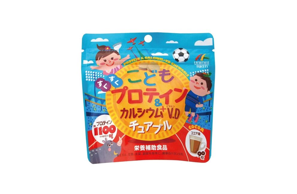 Kẹo nhai Unimat Riken bổ sung Vitamin D, Protein & Canxi cho bé vị Cacao – PROTEIN&CALCIUM + VITAMIN D CHEWABLE TABLET FOR KIDS (90 Pieces) ユニマット リケン こども プロテイン&カルシウム + V.D チュアブル ココア味