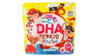 Kẹo dẻo Unimat Riken bổ sung DHA và Vitamin D cho bé vị đào – DHA + VITAMIN D DROP GUMMY FOR KIDS PEACH FLAVOR (90 Pieces) ユニマット リケン こども DHA ＋ ビタミンD ドロップ グミ ピーチ味