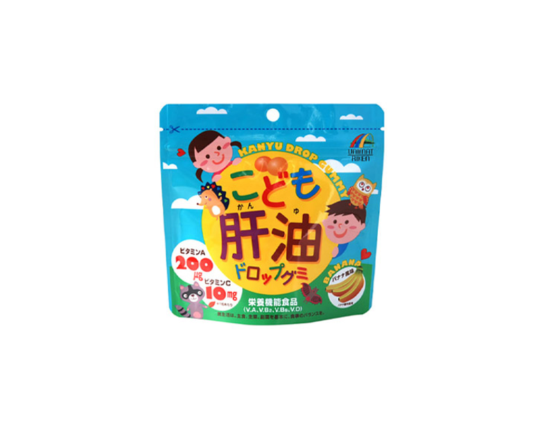 Kẹo dẻo Unimat Riken tăng cường thị lực cho bé chiết xuất dầu gan cá vị chuối – KANYU DROP GUMMY FOR KIDS (100 Pieces) ユニマット リケン こども 肝油 ドロップ グミ バナナ風味